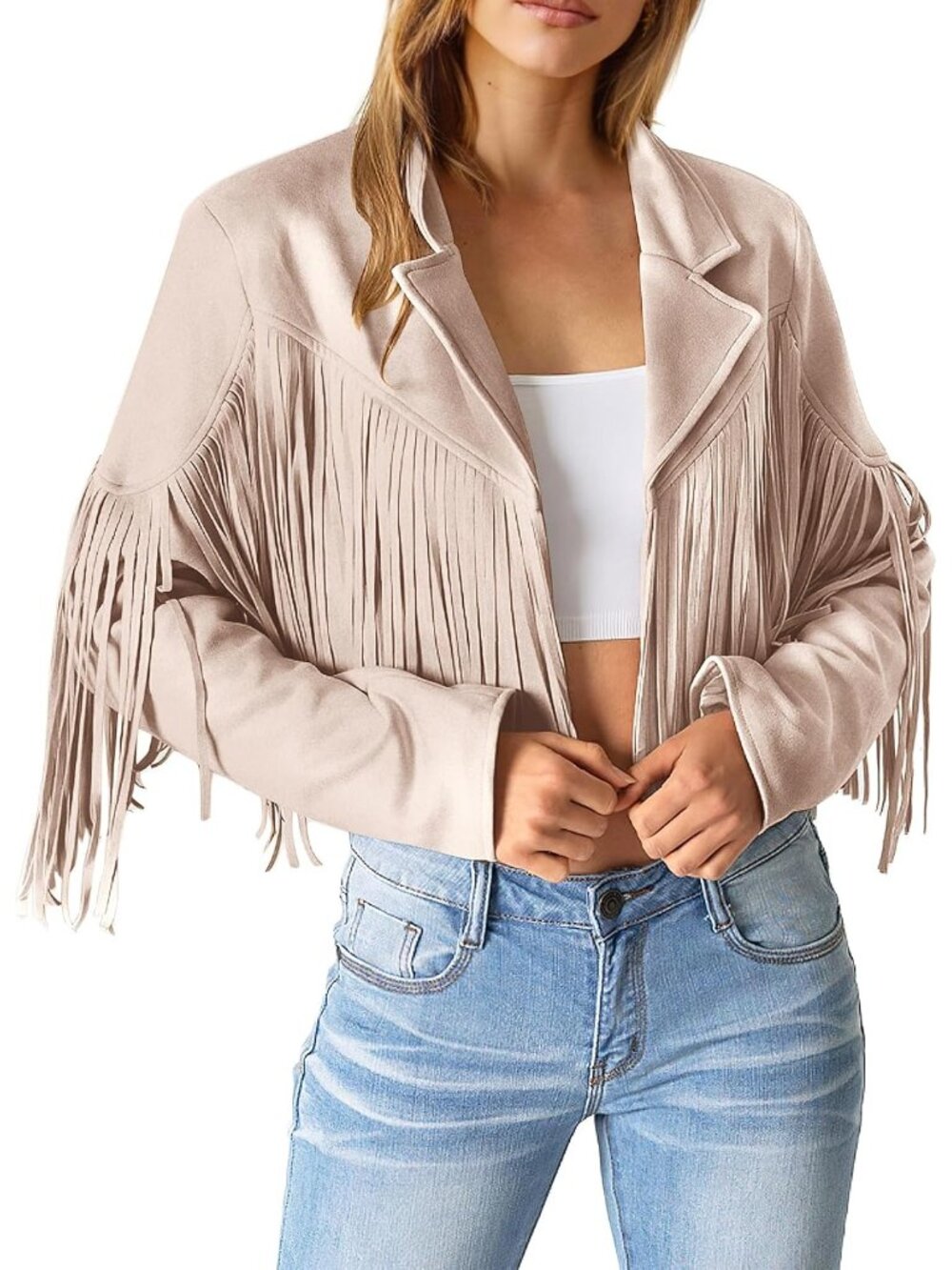 Women's Fringe Faux Suede Leather Jackets - Picture 2 of 9